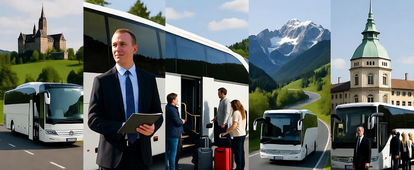 Group travel by bus across the Austrian Alps